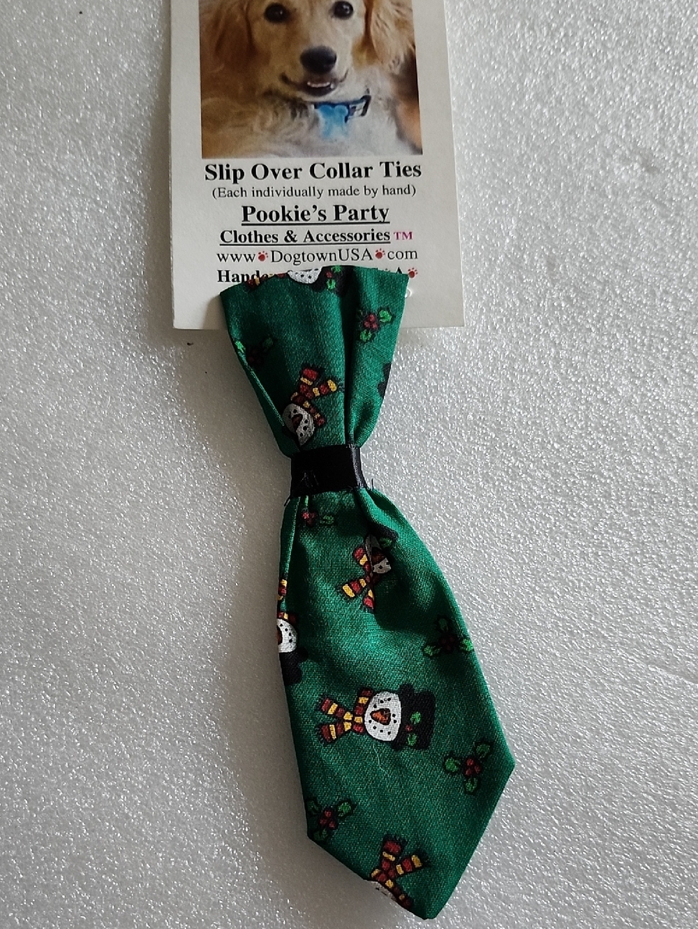 Pookie's Party Green Snowman Slip-Over Dog Collar Tie